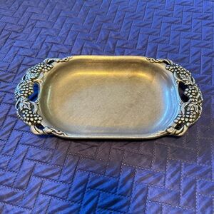 Ornate Pewter Tray with Grape Leaf Handles
